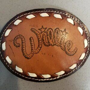 Vintage Willie Nelson Belt Buckle Brown Leather Mallary Leather Fort Worth Texas